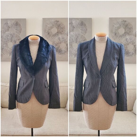 MICHAEL KORS | Faux Fur Collar Blazer Jacket - size 2 in Black. - Picture 1 of 15